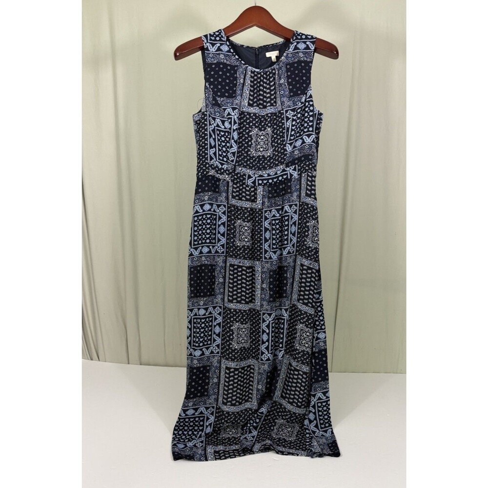 Talbots Maxi Dress Sz 10P Bandana Print Blue Combo Paisley Navy Boho Grandmacore